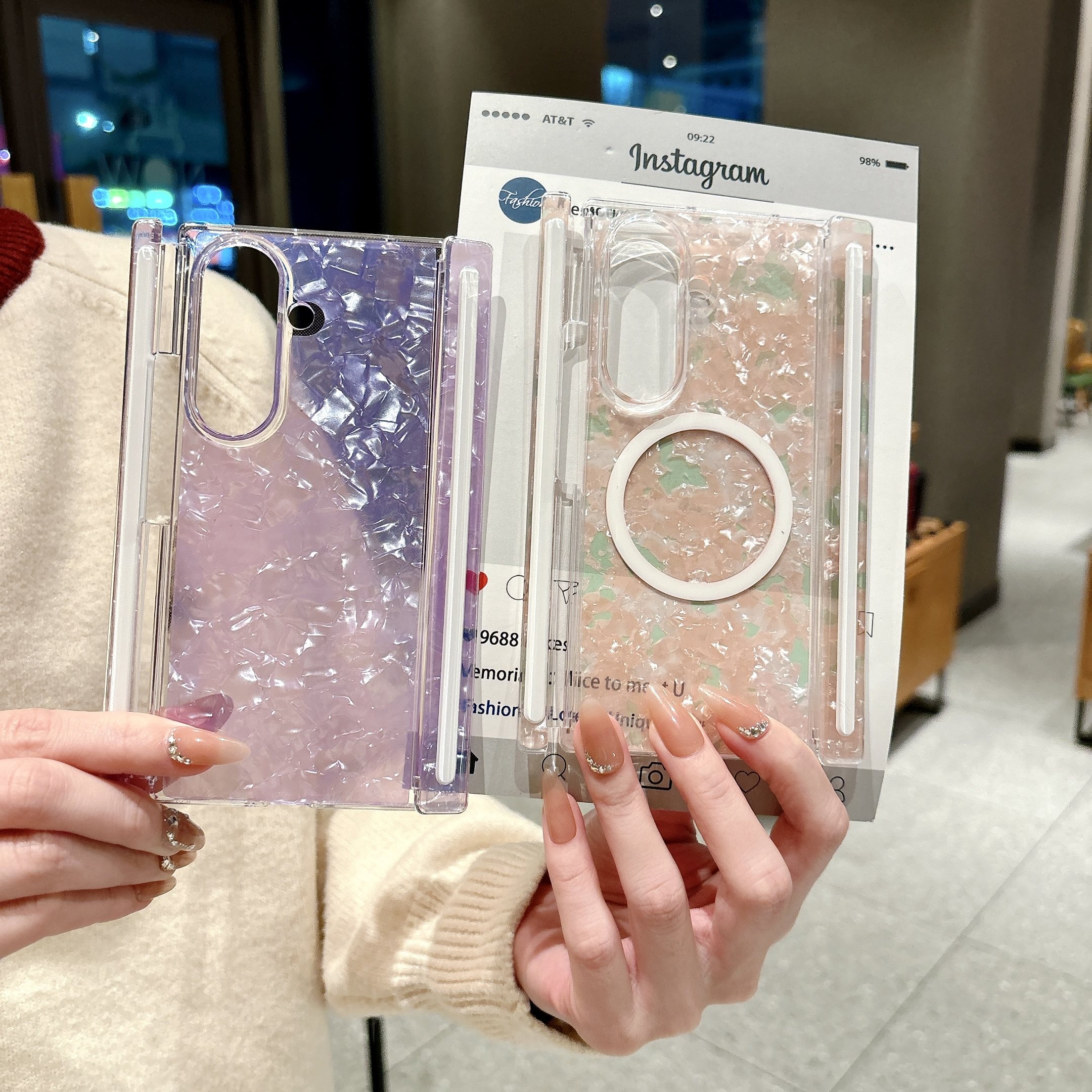 适用三星trifold三折叠手机壳新款超薄贝壳纹透明z triFold保护套双中轴双磁吸铰链全包防摔外壳时尚裸机手感