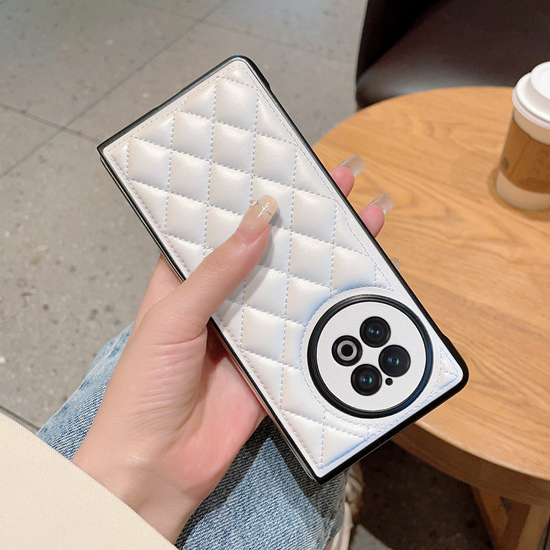 适用vivoxfold2手机壳折叠屏步步高XFold2全包防摔保护套Xfold2菱格小香风素皮5g网红简约高级感XFOLD2男女潮