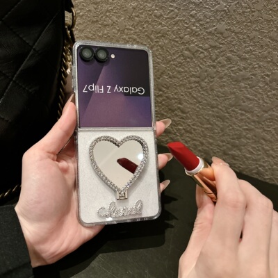 适用三星zflip7手机壳新款薄闪粉透明壳flip6折叠屏大视窗防摔7fe高级感硬裸机保护套镜子支架zflip5外壳女生