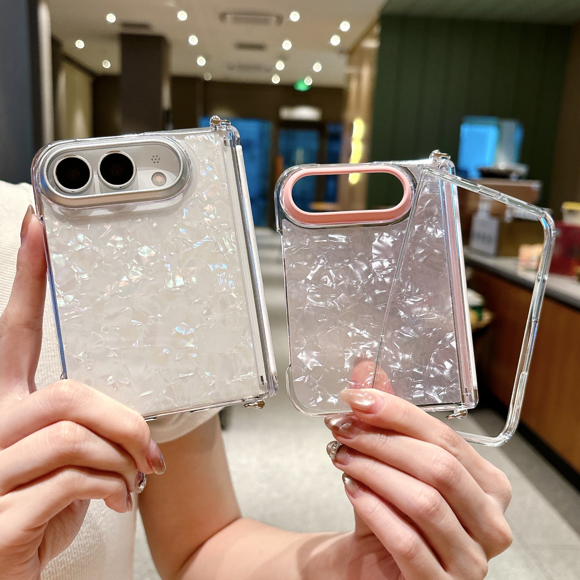 韩系ins风贝壳纹适用iPhone Duo手机壳新款折叠屏苹果ultra保护壳套新品中轴磁吸铰链系列全包防摔外壳带手链
