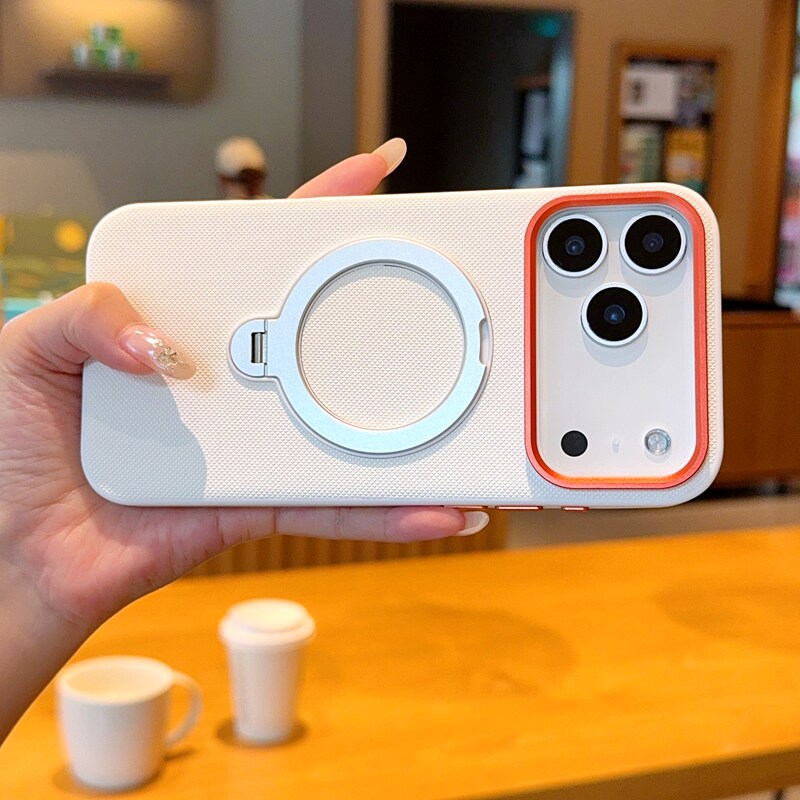 适用苹果17pro手机壳新款iPhone17Promax网红皮纹17Air金甲磁吸旋转支架ip17金属镜头圈素皮男女5g防摔保护套