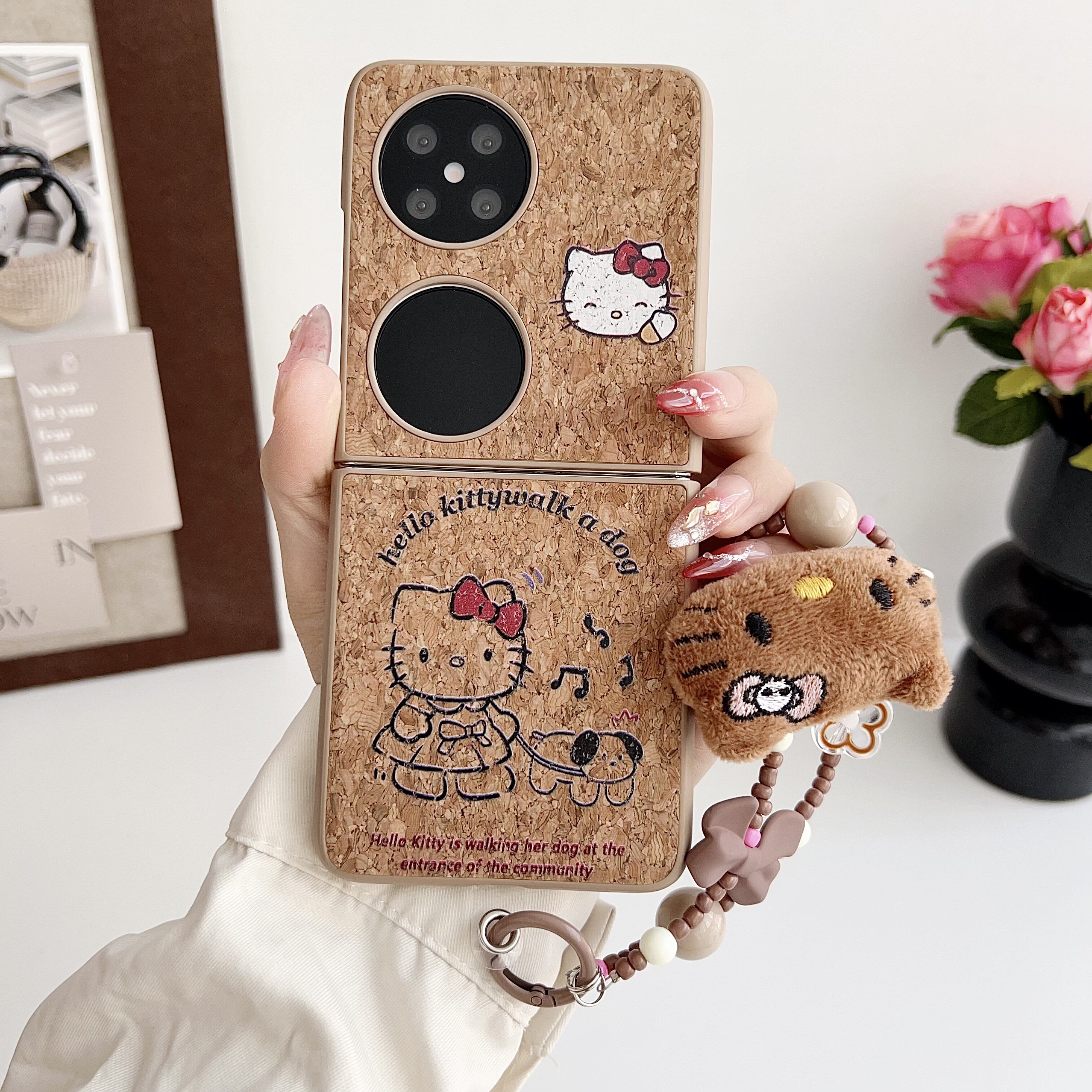 适用华为pocket2手机壳新款折叠屏pockets全包保护套卡通kt猫p50宝盒创意同款手链皮纹秋冬防摔网红男女款