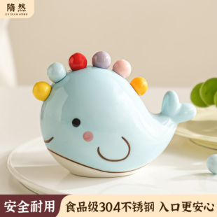 高颜值水果叉家用不锈钢儿童安全甜品可爱小叉子收纳罐套装高级感