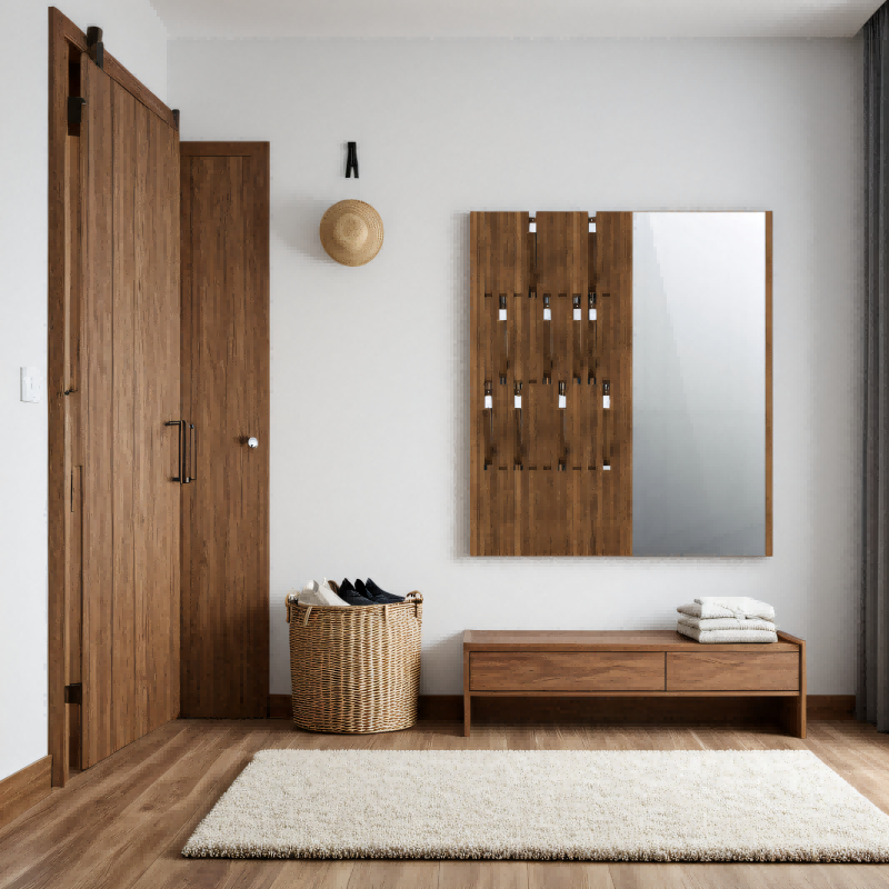 钢琴键壁挂镜子全身一体式衣帽架