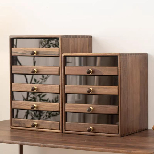 胡桃木牙科堆叠客厅物品收纳