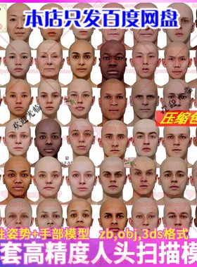 高精度3D扫描人头模型素材写实男女性头部obj八猴3dscanstore模型