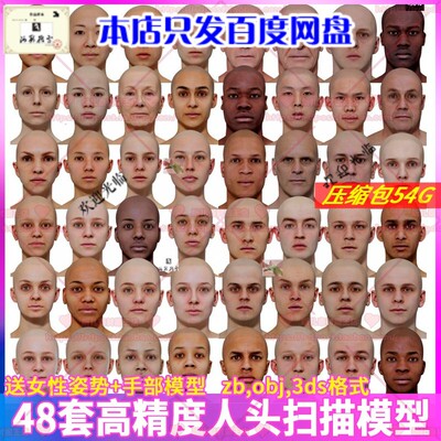 高精度3D扫描人头模型素材写实男女性头部obj八猴3dscanstore模型