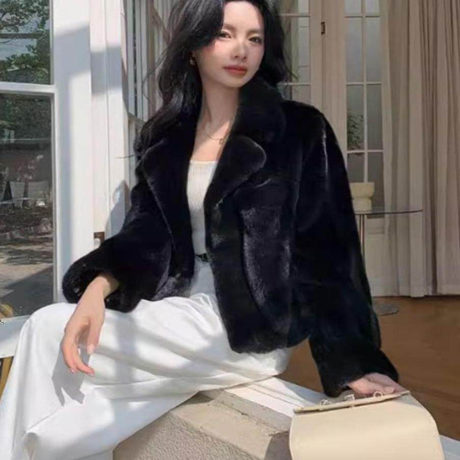 新款海宁整貂水貂皮草貂皮大衣女西服领时尚减龄显瘦短款外套女冬