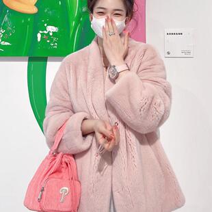 貂毛外套简约V领女款 水貂皮草女整貂大衣年轻款 进口时尚 2025新款