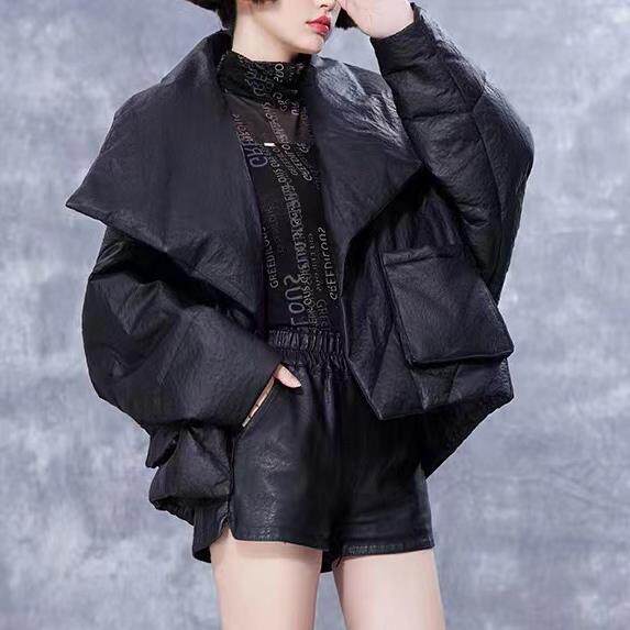 新款设计师高端新款潮款大翻领绵羊皮真皮鹅绒羽绒服蝙蝠袖外套女