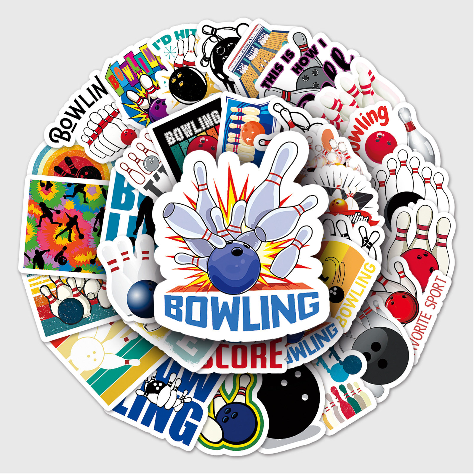 50张卡通个性体育运动迷你保龄球涂鸦手机贴纸水杯冰箱笔记本电脑汽车
