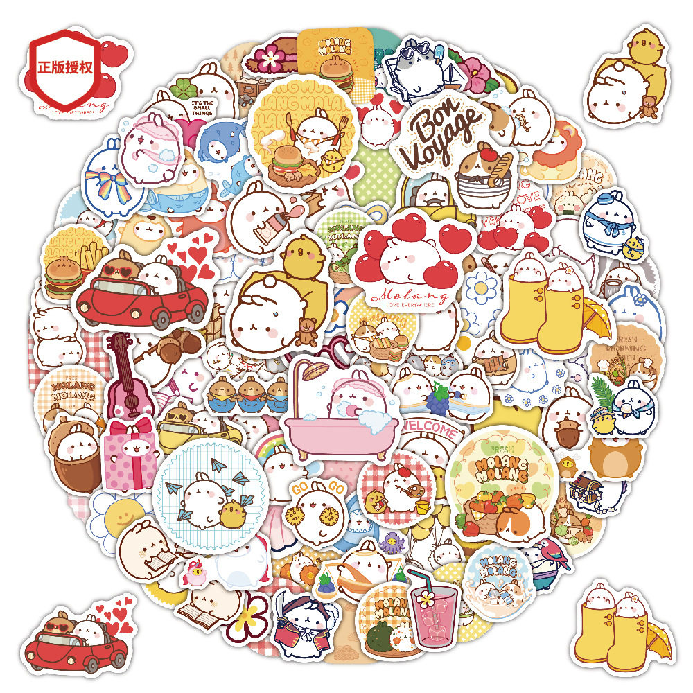 新款正版100张萌浪兔可爱卡通水杯贴纸儿童行李箱手机笔记本电脑吉他