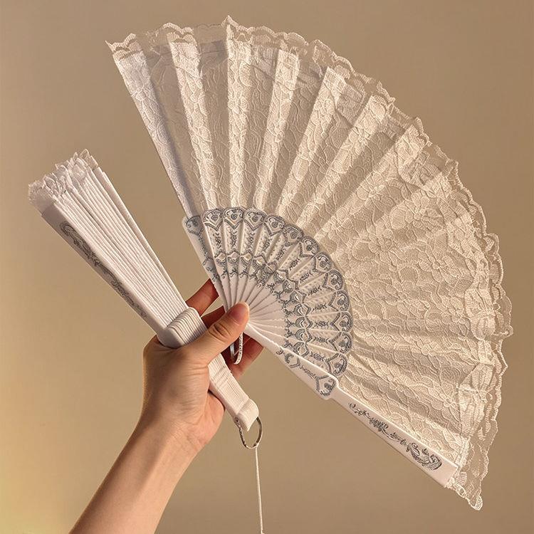 新中式蕾丝折扇夏季女生古风汉服旗袍舞蹈折叠扇随身便携国风扇子
