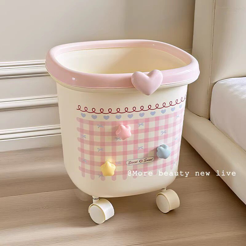 垃圾桶2025新款带滑轮家用客厅卧室儿童房大容量宿舍可爱高颜值