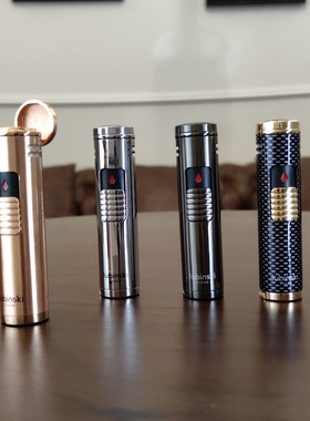 Grus雪茄打火机合金便携防风充气三直冲聚火蓝焰喷枪带开孔器