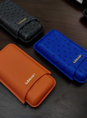 GRUS新款雪茄皮套三支装保湿管旅行便携式高档真牛皮烟盒雪茄盒