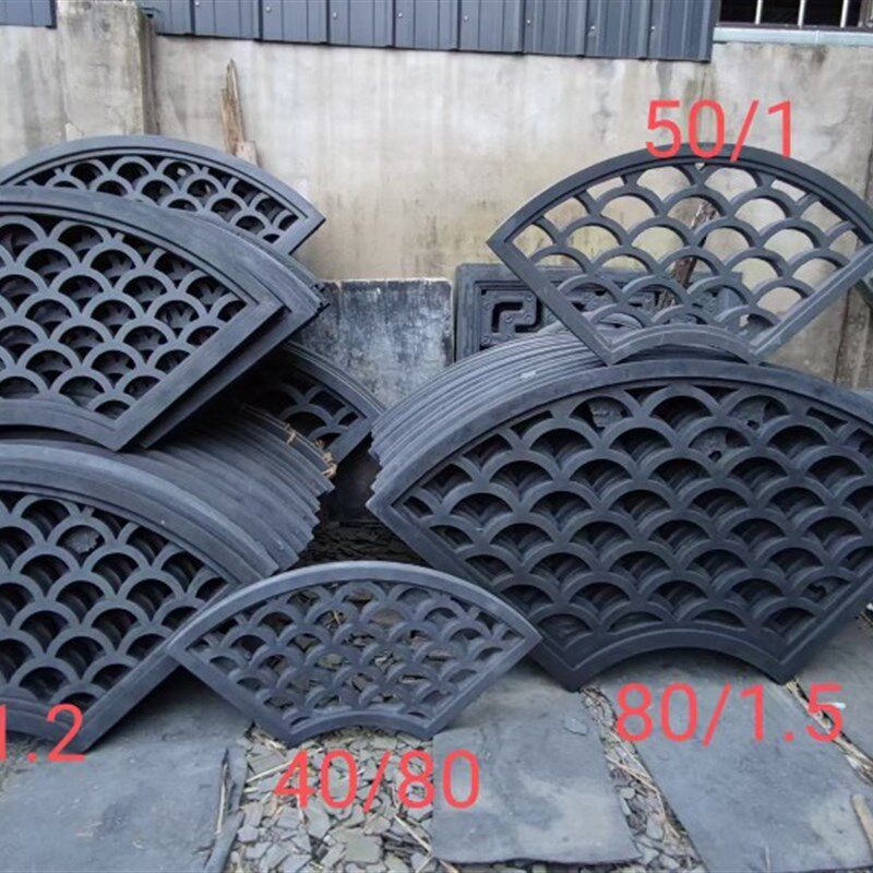 仿古镂空砖雕照壁影壁墙古建中式扇形围墙窗花水泥花格窗福字浮雕