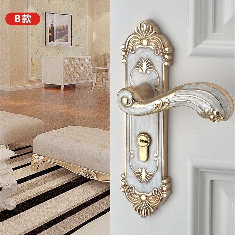 欧式象牙白锌合金50房静音机械门锁卧室铝合金小50实木门把手五金