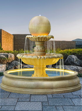 家家水美欧式球型流水喷泉摆件酒店客厅落地鱼池景观转运招财装饰