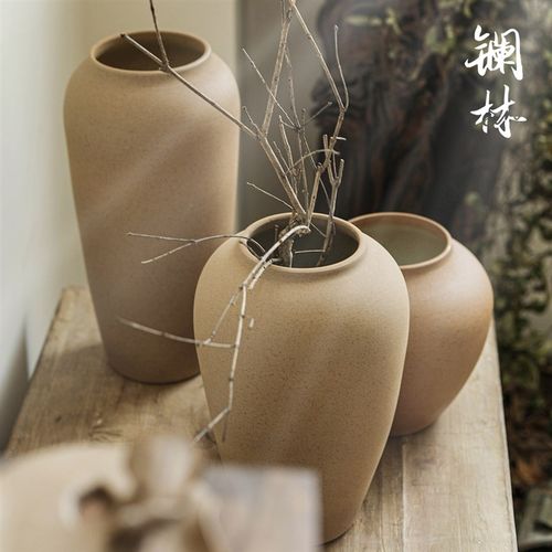 手工粗陶花瓶复古插花陶罐子摆件陶瓷禅意侘寂风民宿酒店装饰花器