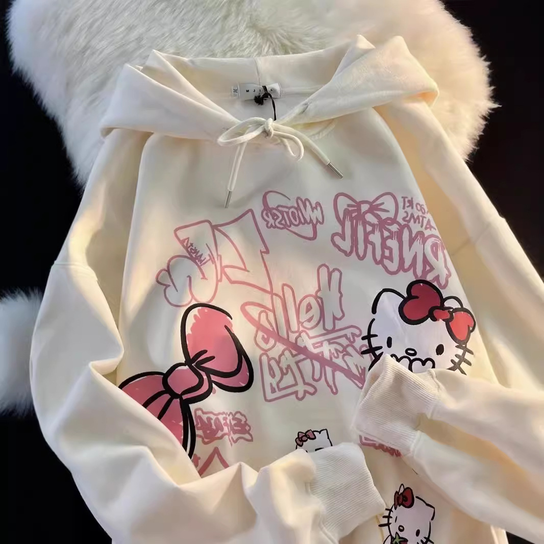 凯蒂猫kitty印花可爱卫衣女春秋韩版oversize薄款外套潮慵懒连帽