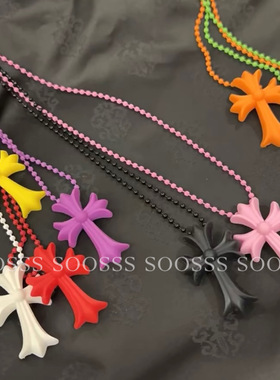 黑色十字架项链圆珠链