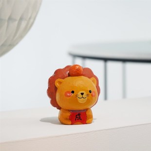 心想事成桌面车载摆件汽车办公室装饰小众可爱木雕狮子座生日礼物