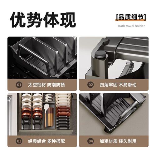 厨房橱柜内置式碗碟收纳架放碗架沥水架碗盘置物架家用厨柜板改造