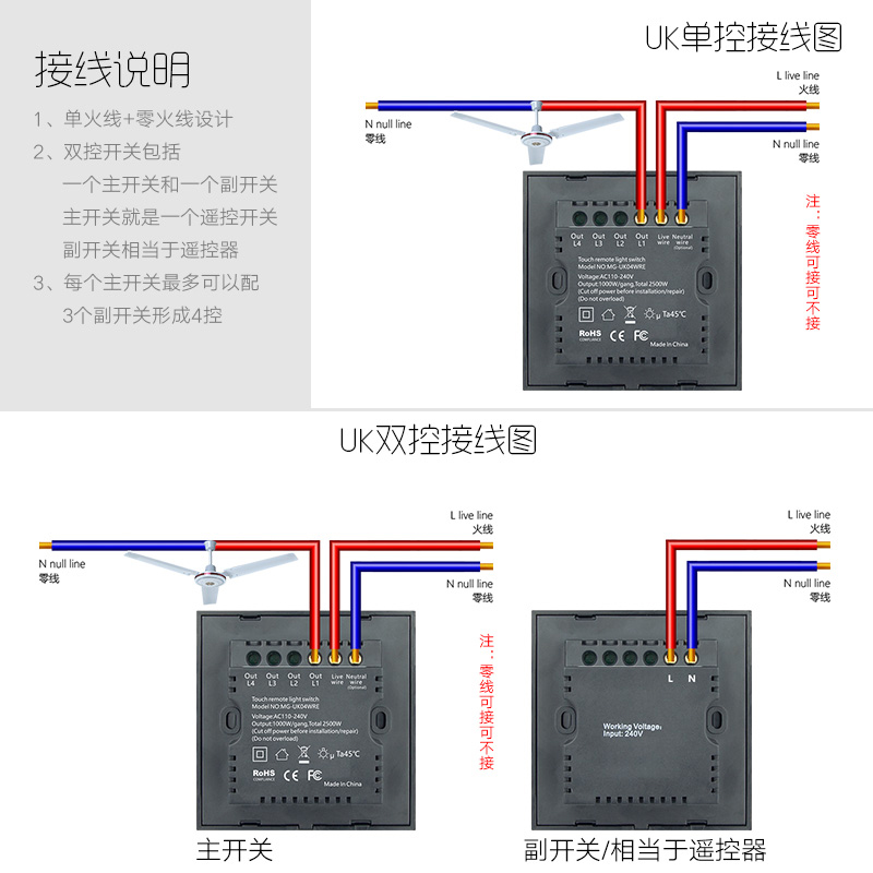 86型变速吊扇风扇新风机开关智能触摸遥控开关大功率无极调速面板