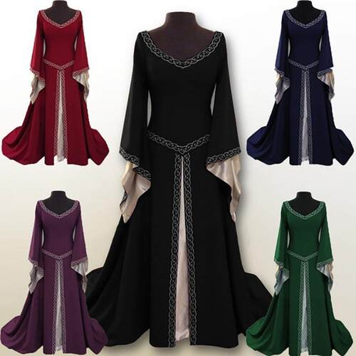 欧美古典万圣节耶诞欧洲party长袖刺绣女士洋装women dress。