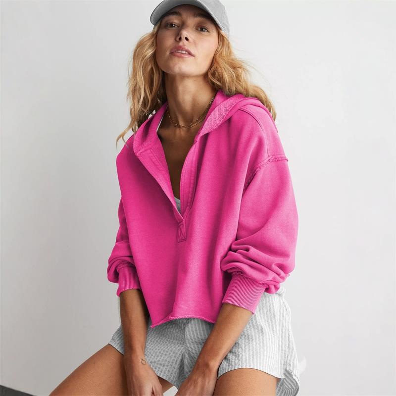 欧美时尚宽松连帽卫衣女上衣 Casual Hoodie Pullover Top Women