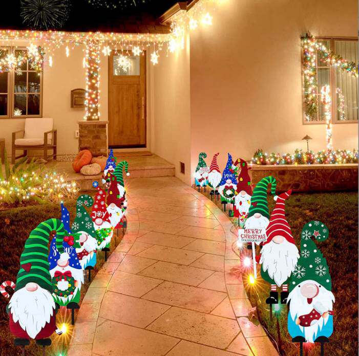 Merry Christmas Yard Stake Sign Decoration Snowman Santa Cla