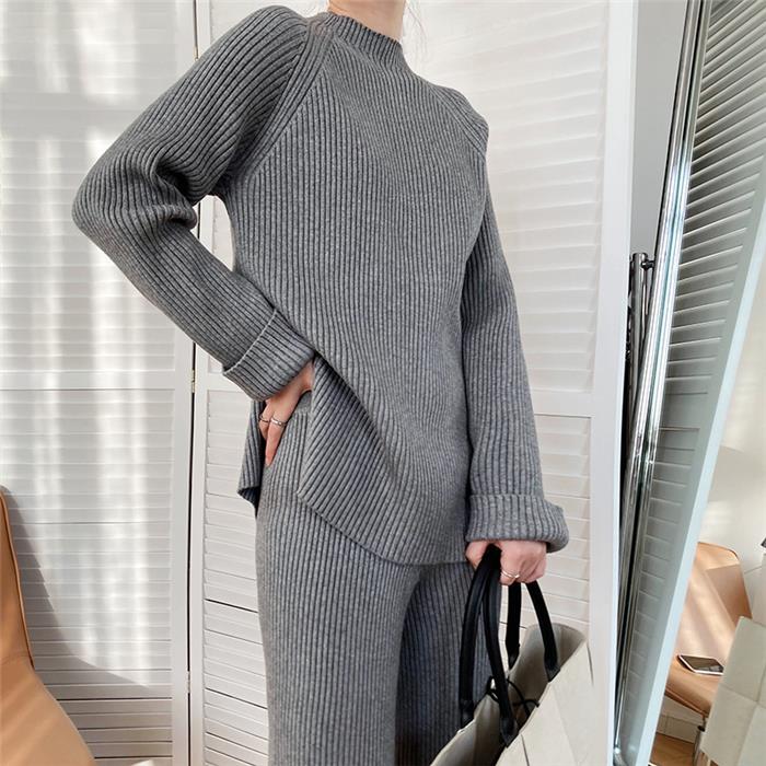 针织毛衣上衣长裤套装女 Knitted Sweater Pants Set Suit Women