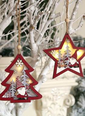 Christmas Red Forest Old Man wood glow pendant圣诞树装饰