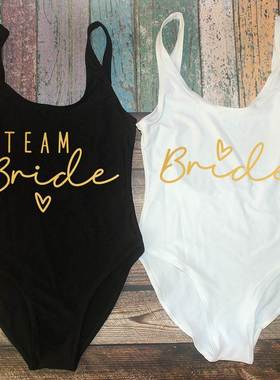 S-3XL Gold Print Team Bride One-Piece Swimsuit Squad Women S
