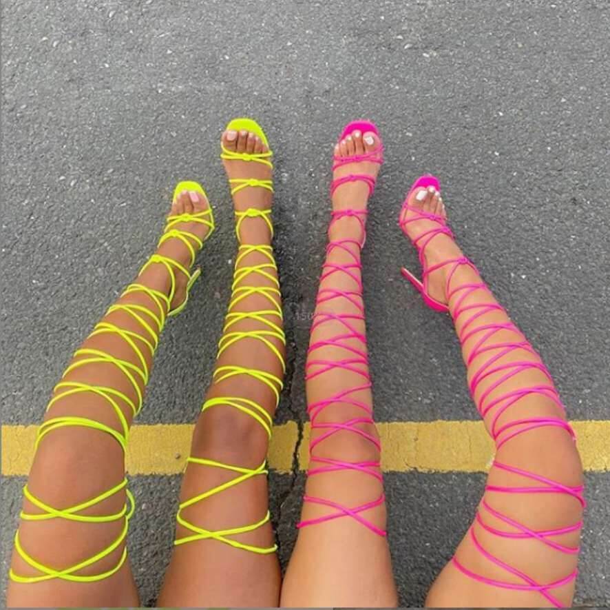 Lazada Women Sandals 欧美外贸新款女鞋交叉绑带细高跟罗马凉鞋