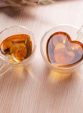 Heart Love Shaped Double Wall Glass Coffee Mug Home Office H