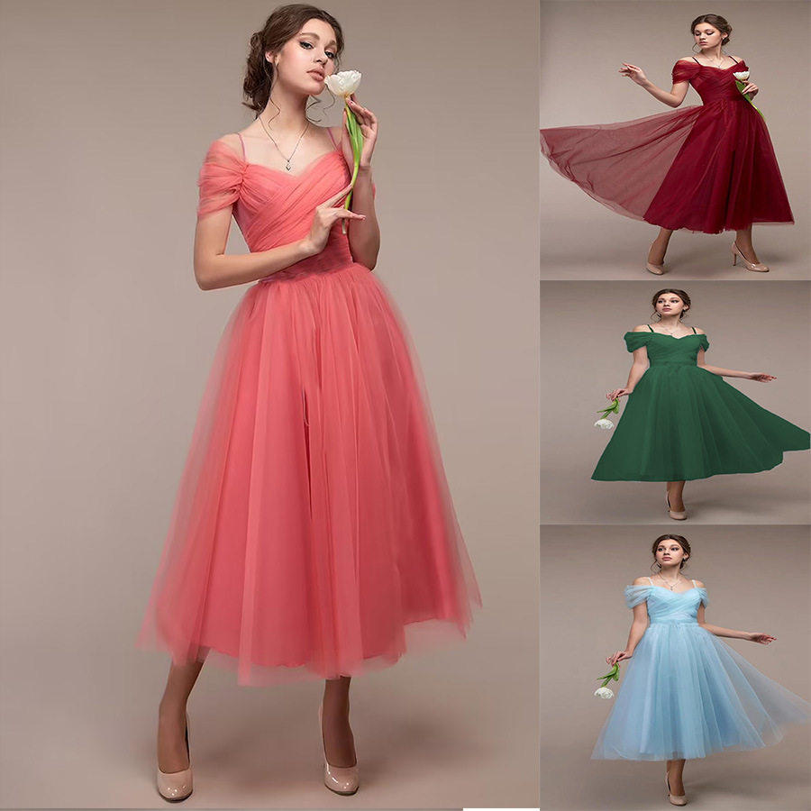 New women's line neck suspender bridesmaid dress连衣裙