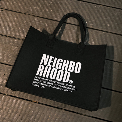 Neighborhood黑色毛毡托特包大号手拎斜挎包礼品袋伴手礼