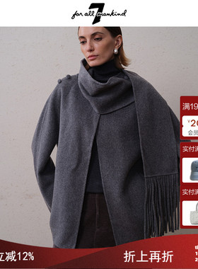 7 For All Mankind25新品短款双面羊绒毛呢外套女小个子羊毛大衣
