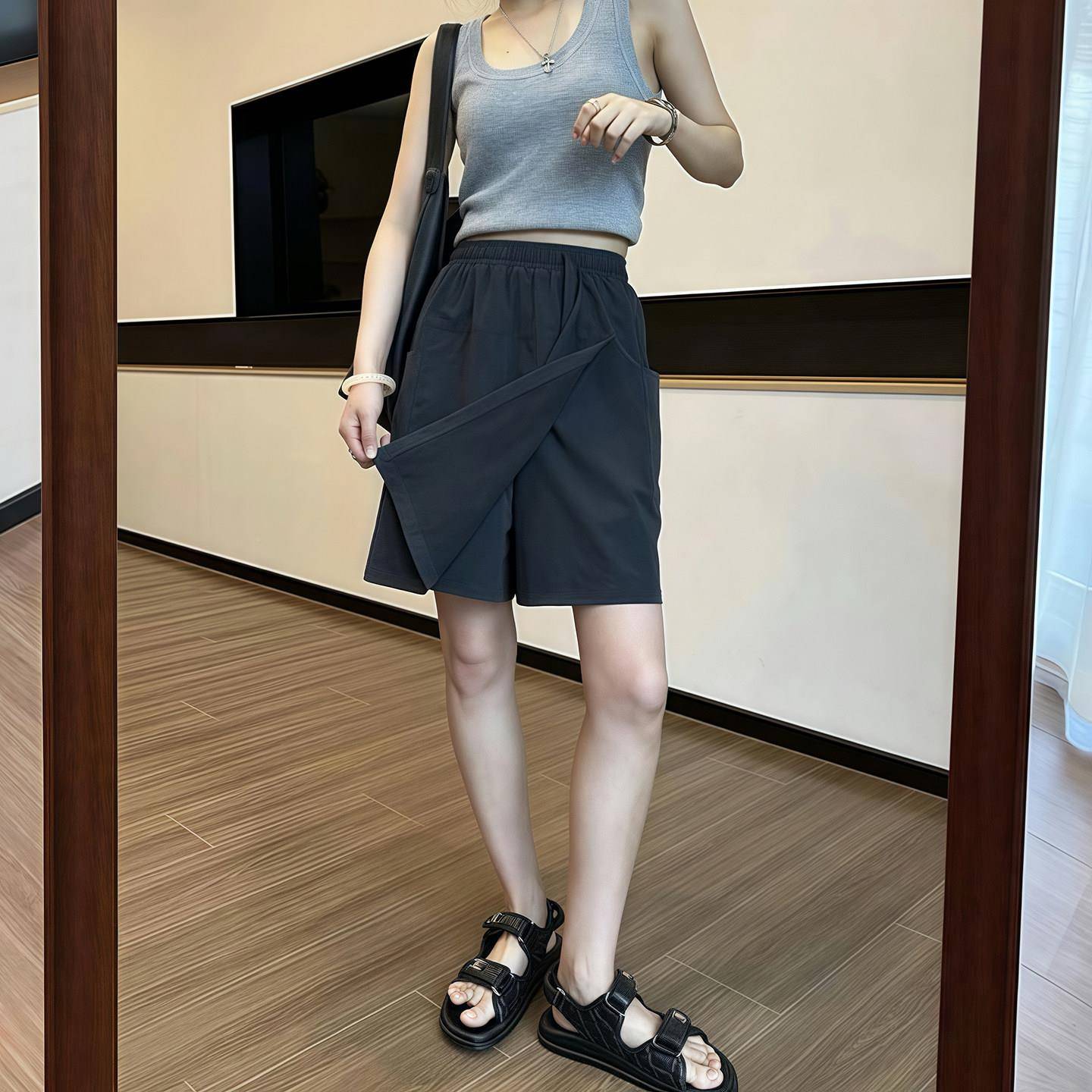 美式工装裤裙女码夏9480季薄款大尺胖m身m宽松显瘦时尚百阔搭腿高
