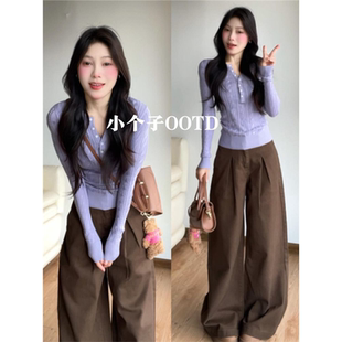 红人馆毛衣女秋冬慵懒高级感内搭长袖上衣修身紫色巨好看的针织衫