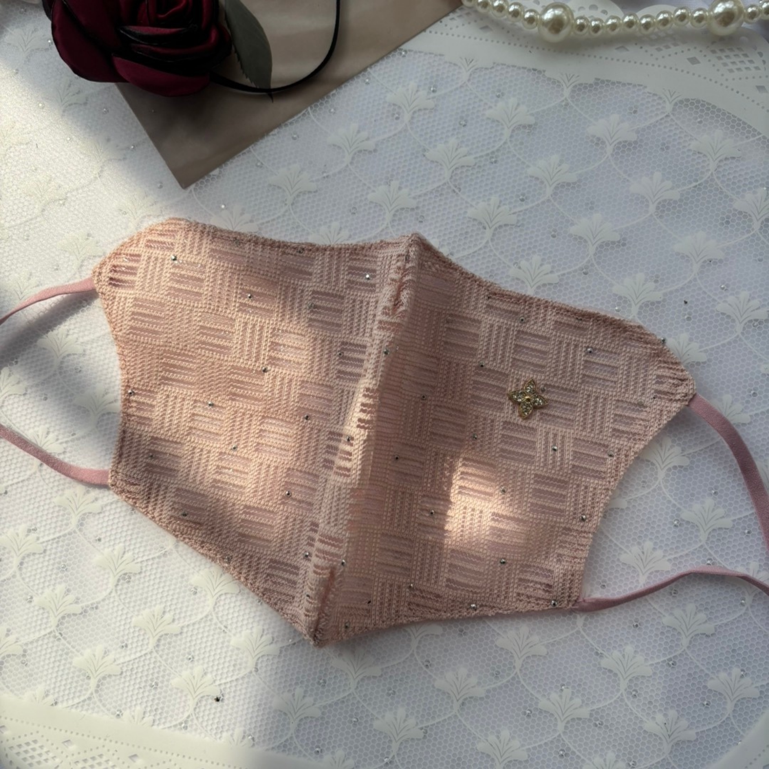 2026新款透气小香风女士夏季透气护眼角防晒薄款口罩格子满天星钻