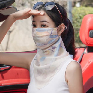 户外遮阳桑蚕丝口罩防晒面纱真丝护颈女遮脸面罩薄款透气围巾夏天