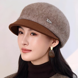 秋冬季保暖鸭舌帽针织帽贝雷帽毛线帽女款帽子新款加厚韩国显脸小