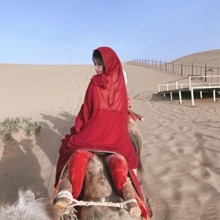 沙漠头巾塞里木湖旅游棉麻围巾防晒披肩民族风超大红色纱巾女丝巾