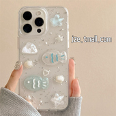 立体滴胶贝壳小鱼卡通适用苹果17手机壳iPhone16ProMax新款 15pro防摔12女小众13硅胶14pro创意全包透明软壳11