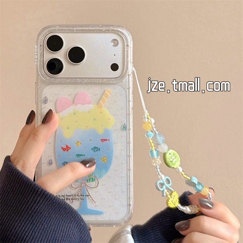 jze夏天ins闪粉鎏金冰淇淋金鱼适用苹果17ProMax手机壳iphone15新款16pro女17pro小众高级感14全包防摔手机套