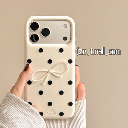 jze韩系ins白色蝴蝶结波点适用苹果17ProMax手机壳iphone16pro新款17少女15pro独特超好看14软硅胶防摔手机套