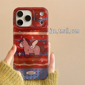 jze 新年可爱红色锡纸纹小飞马适用苹果17ProMax手机壳iphone15新款 16pro女13双层15pro全包防摔保护套14国潮